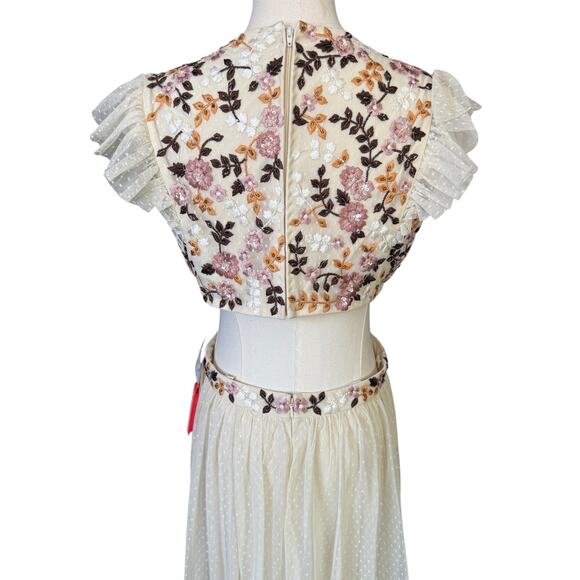 Mac Duggal 35106 Floral Embroidered Tiered Cutout Maxi Dress Cream Size 8 NWT - Picture 8 of 14